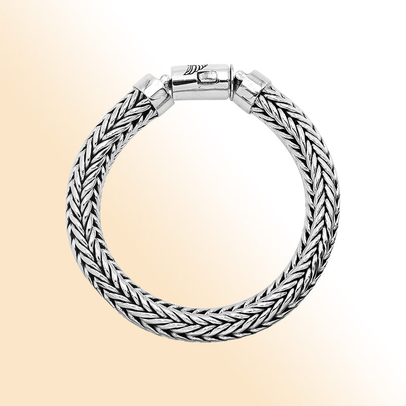 Sterling silver wheat chain bracelet with eagle design push clasp handcrafted in Bali