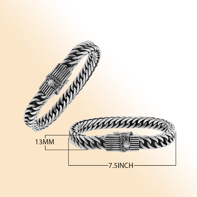 Sterling silver curb chain bracelet with detailed box clasp and oxidized finish