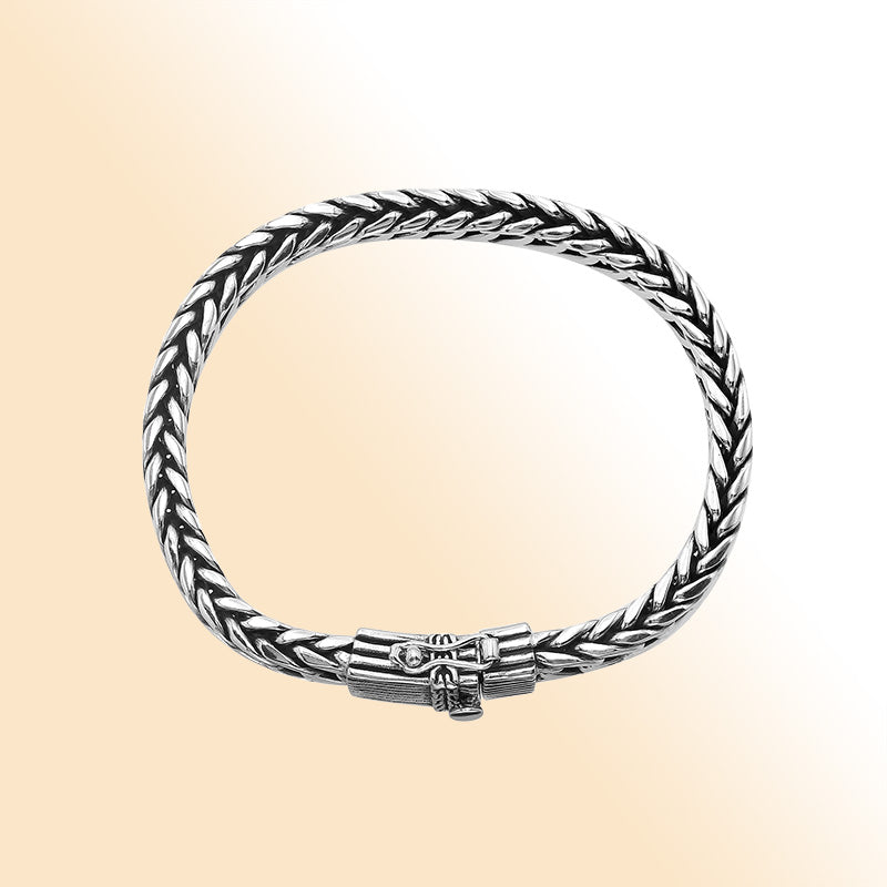 Sterling silver curb chain bracelet with detailed box clasp and oxidized finish