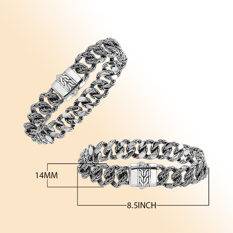 Handcrafted Silver Mix Chain Bracelet From Bali With Push Clasp
