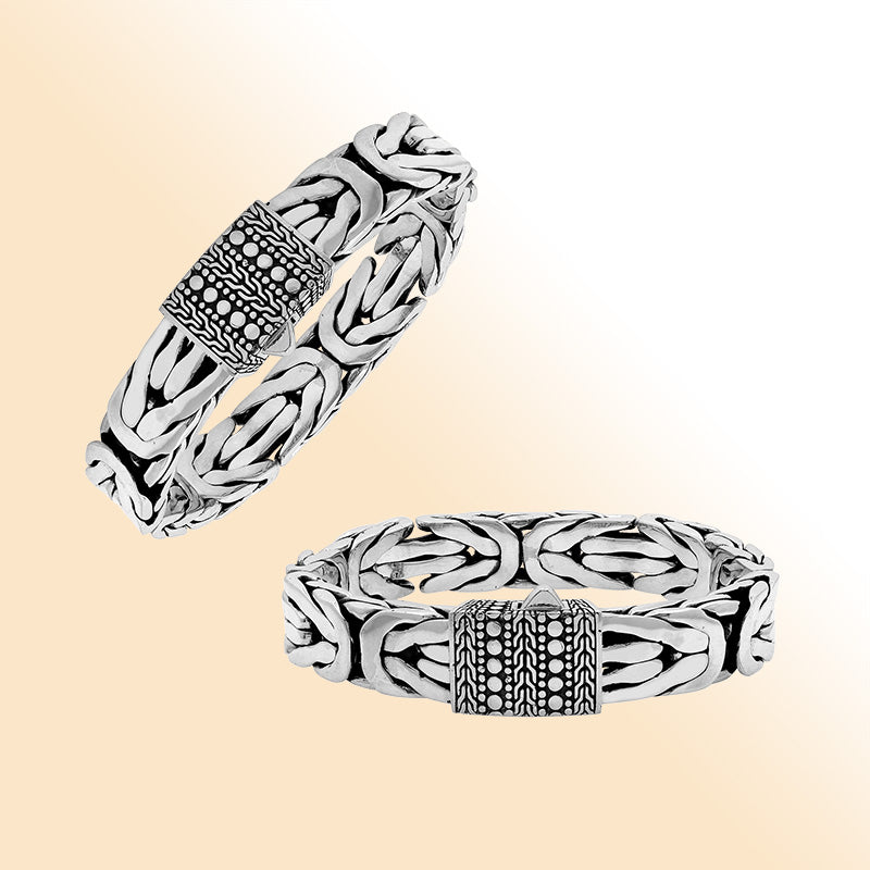 Balinese Woven Silver Bracelet With Intricate Texture And Push Clasp