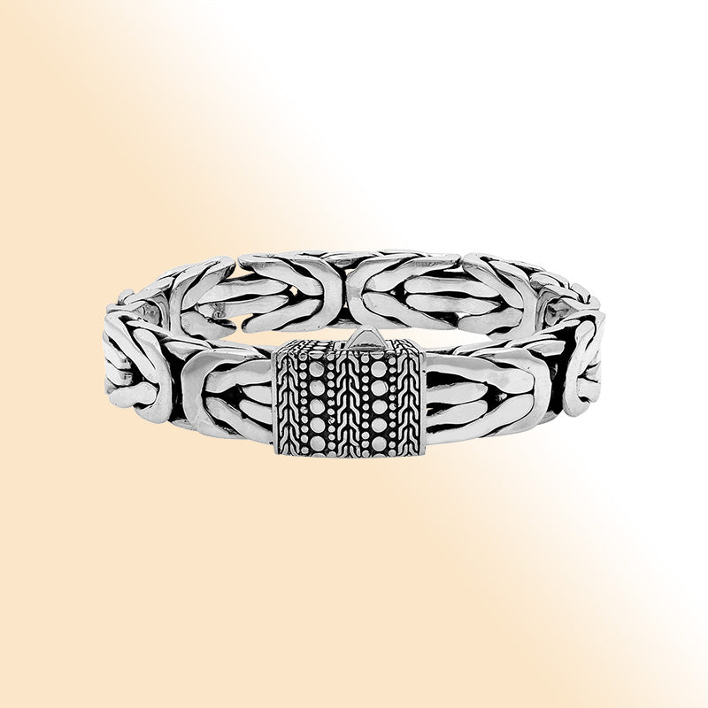 Balinese Woven Silver Bracelet With Intricate Texture And Push Clasp