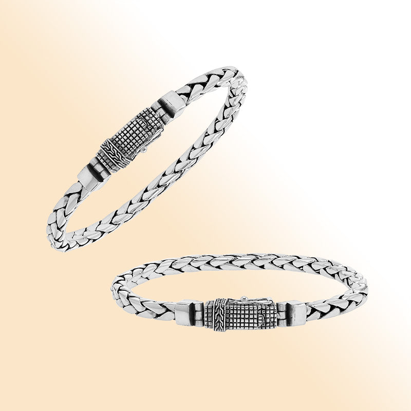 Balinese Flat Wheat Silver Bracelet With Polished Finish And Box Clasp