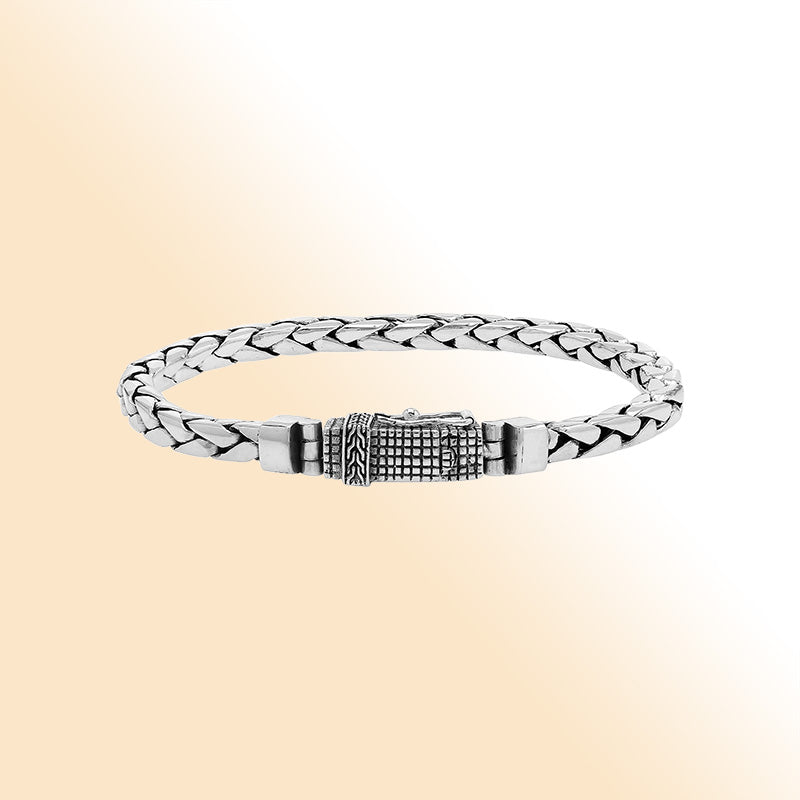 Balinese Flat Wheat Silver Bracelet With Polished Finish And Box Clasp