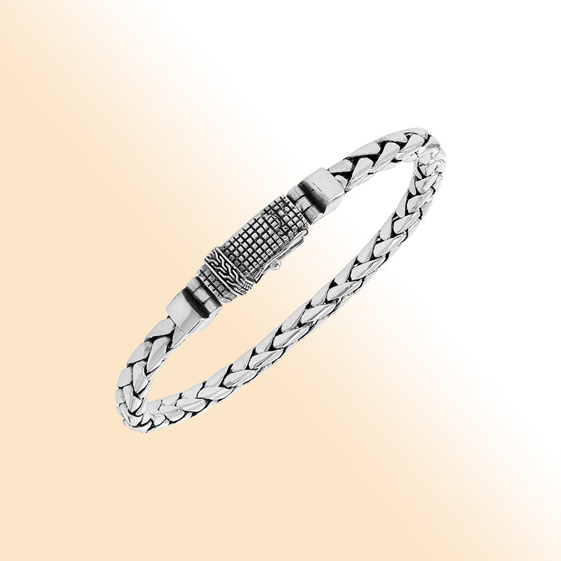 Balinese Flat Wheat Silver Bracelet With Polished Finish And Box Clasp
