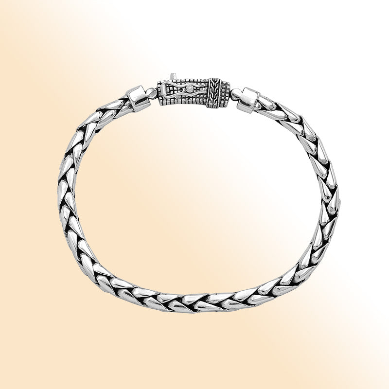 Balinese Flat Wheat Silver Bracelet With Polished Finish And Box Clasp