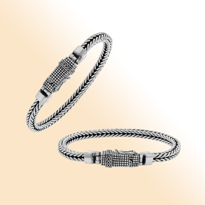Balinese Weave 925 Sterling Silver Bracelet With Box Lock For Men And Women