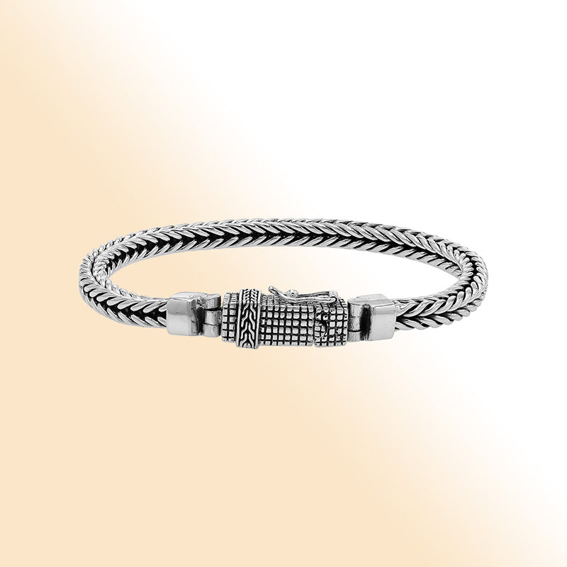 Balinese Weave 925 Sterling Silver Bracelet With Box Lock For Men And Women