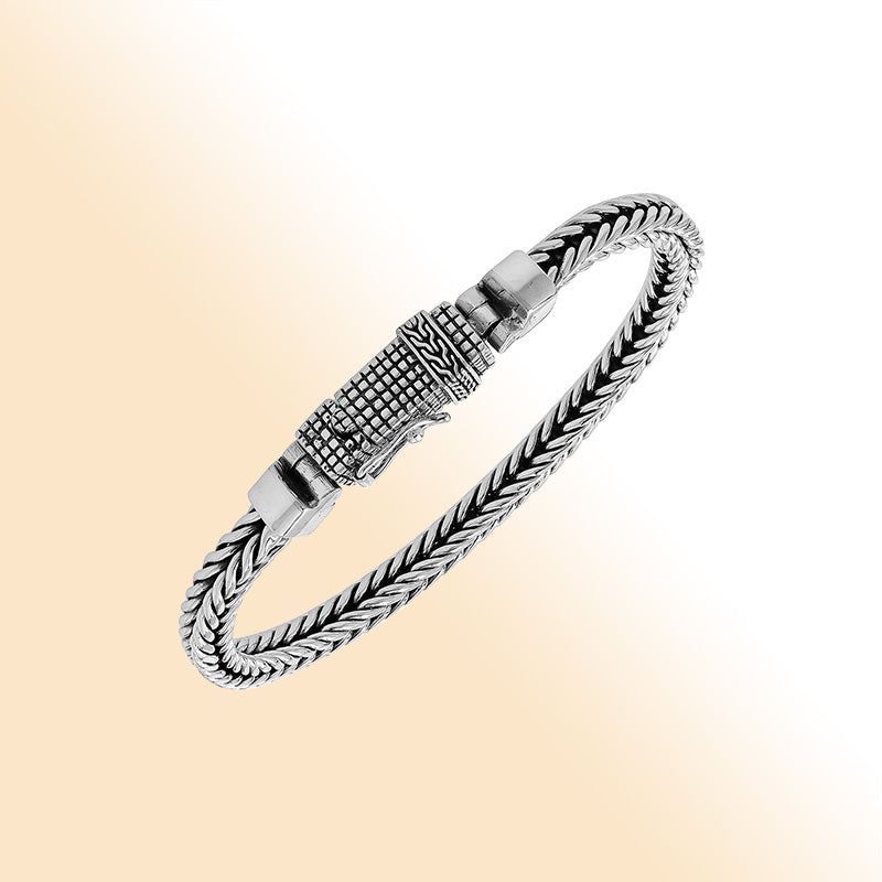 Balinese Weave 925 Sterling Silver Bracelet With Box Lock For Men And Women