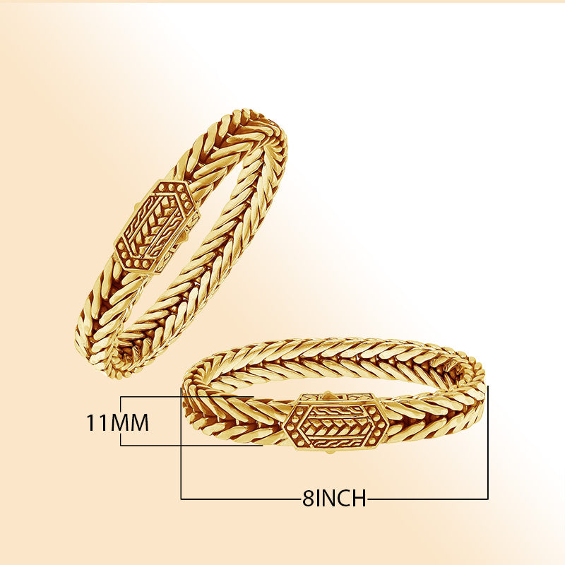 Solid 18K gold Balinese herringbone rope legacy bracelet with push clasp