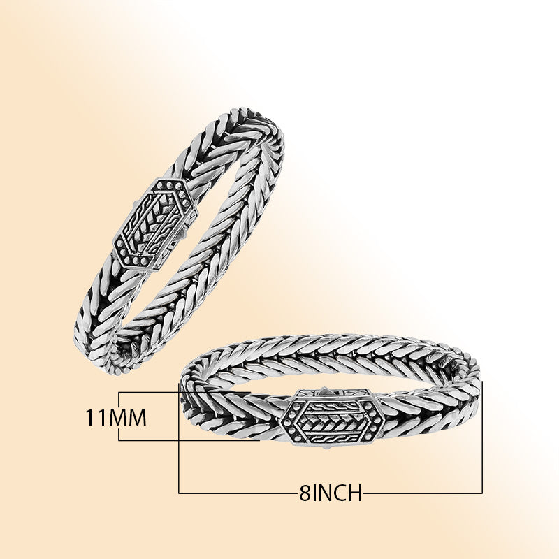 Balinese Weave 925 Sterling Silver Bracelet With Push Lock For Men And Women