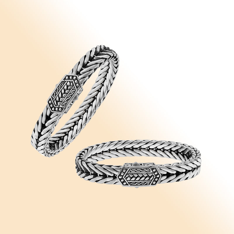 Balinese Weave 925 Sterling Silver Bracelet With Push Lock For Men And Women