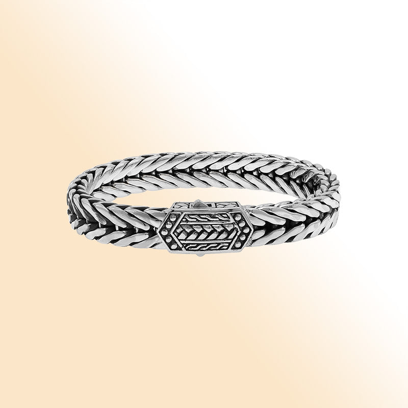 Balinese Weave 925 Sterling Silver Bracelet With Push Lock For Men And Women