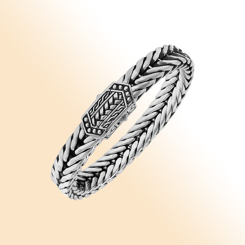 Balinese Weave 925 Sterling Silver Bracelet With Push Lock For Men And Women