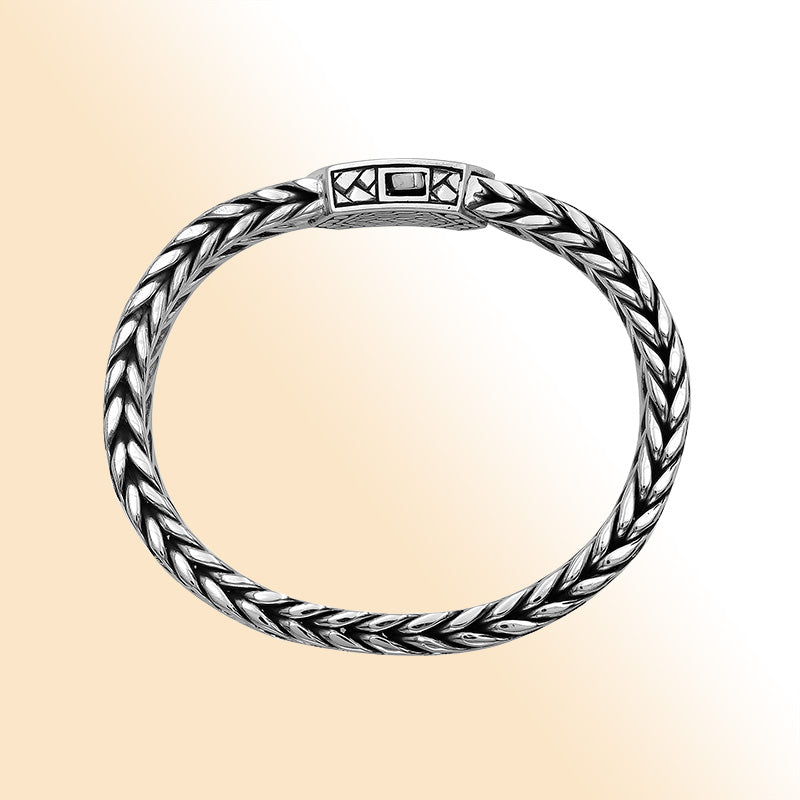 Balinese Weave 925 Sterling Silver Bracelet With Push Lock For Men And Women