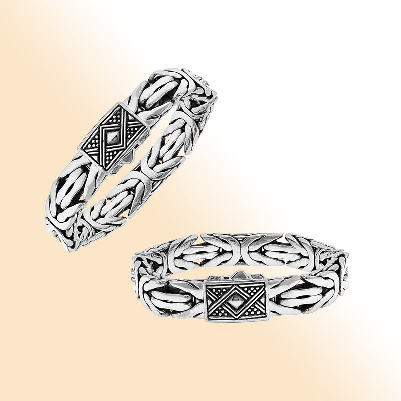 Balinese Interlocking Silver Bracelet With Push Lock For Men And Women