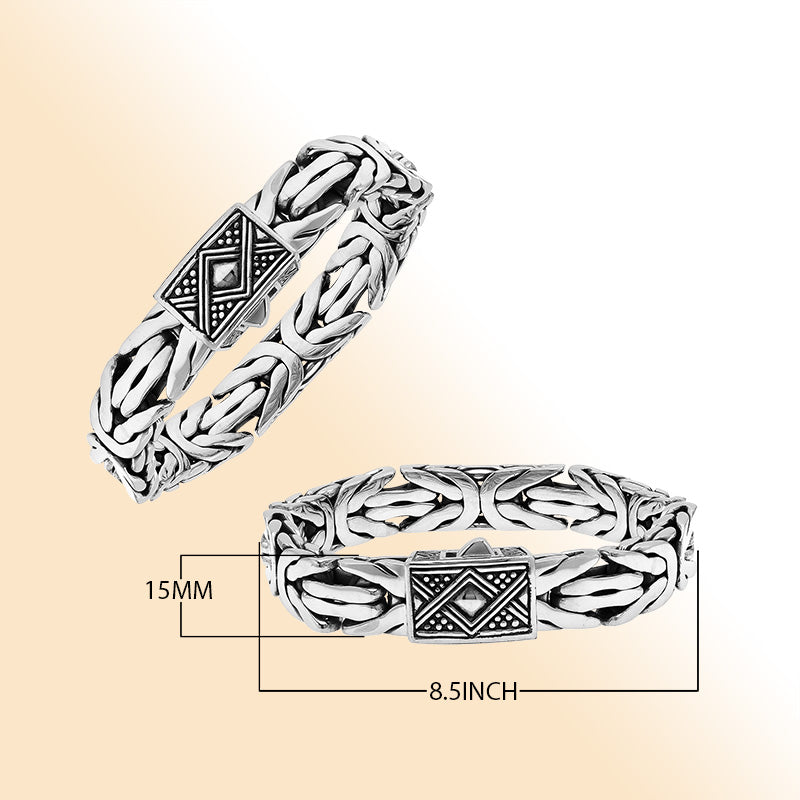 Balinese Interlocking Silver Bracelet With Push Lock For Men And Women
