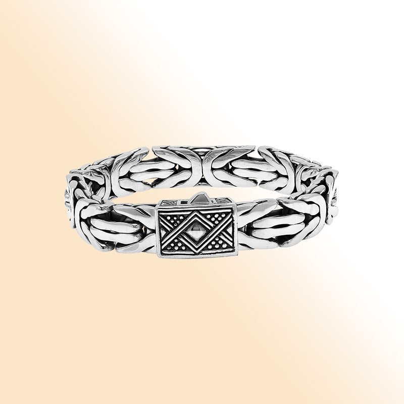 Balinese Interlocking Silver Bracelet With Push Lock For Men And Women