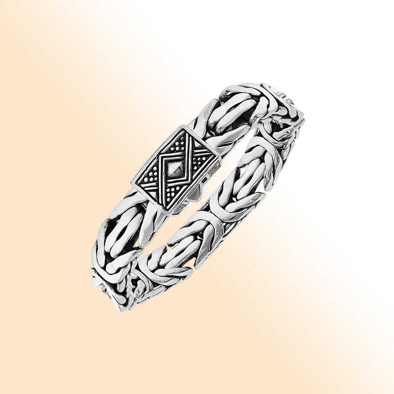 Balinese Interlocking Silver Bracelet With Push Lock For Men And Women