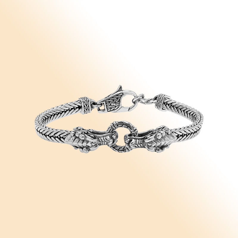 Balinese Dragon 925 Sterling Silver Bracelet With Lobster Lock For Men