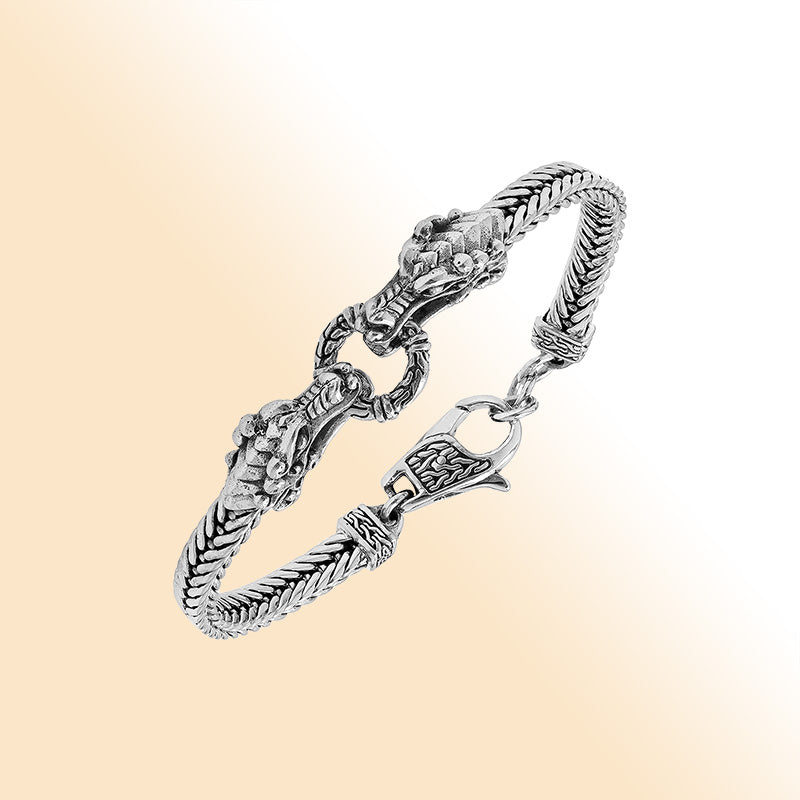 Balinese Dragon 925 Sterling Silver Bracelet With Lobster Lock For Men
