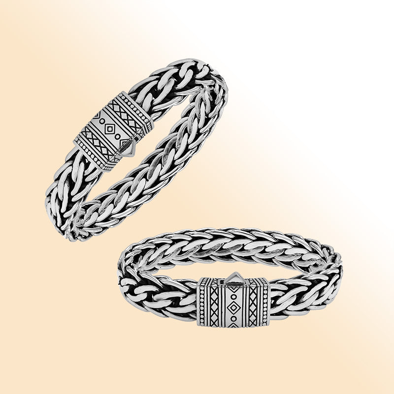 Balinese 925 Sterling Silver Bracelet With 5X12MM Chain And Push Clasp For Men