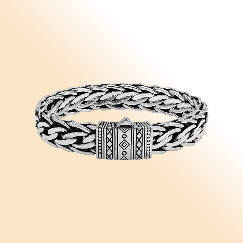 Balinese 925 Sterling Silver Bracelet With 5X12MM Chain And Push Clasp For Men