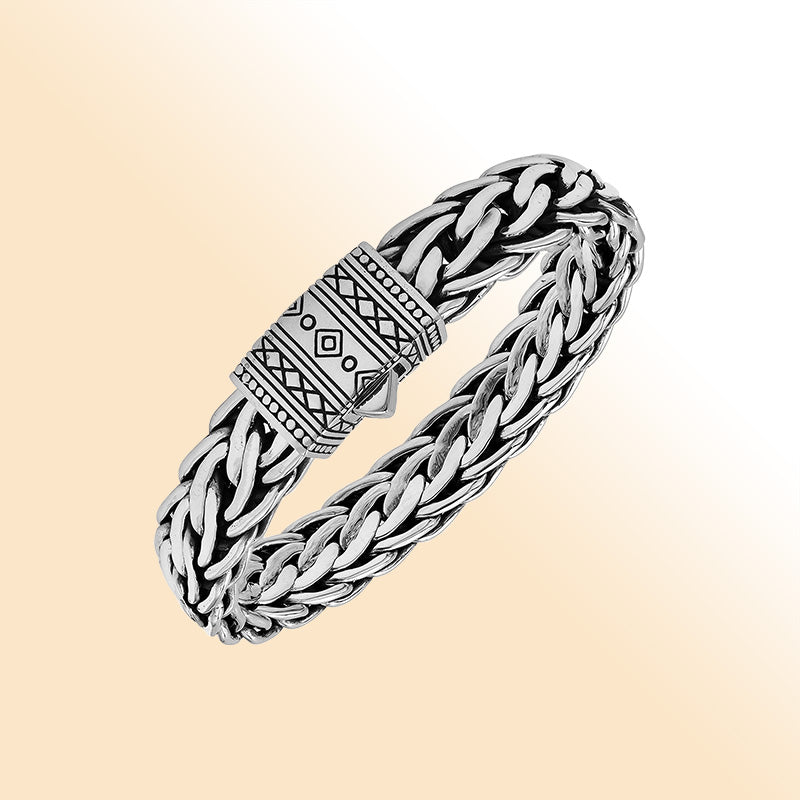 Balinese 925 Sterling Silver Bracelet With 5X12MM Chain And Push Clasp For Men