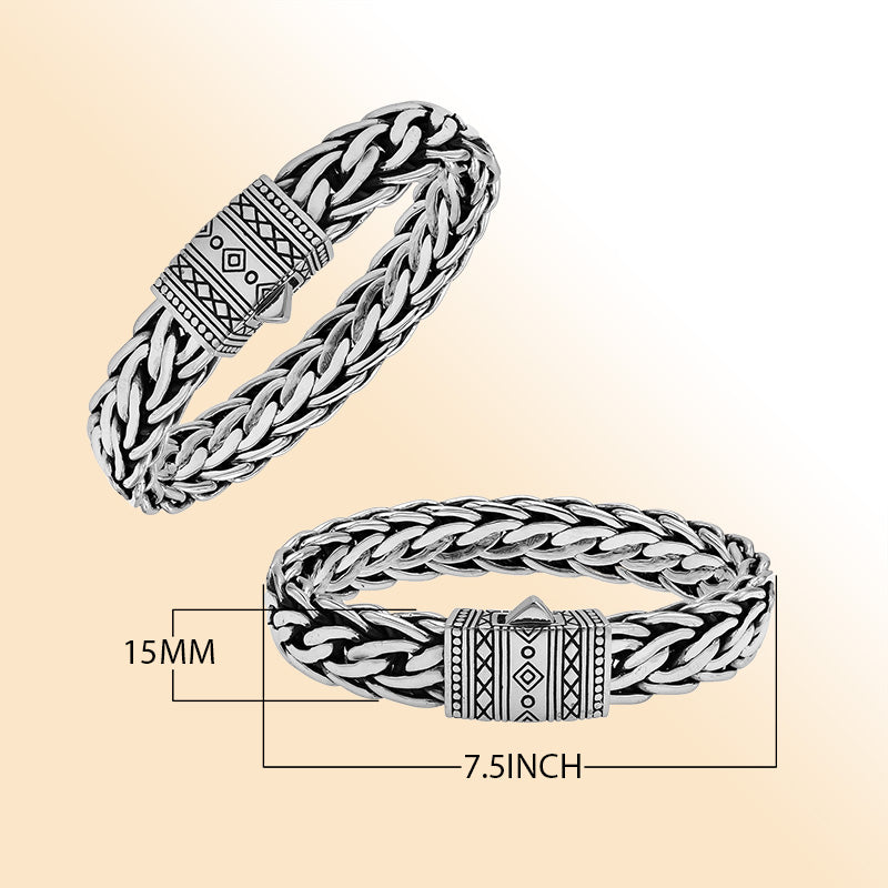 Balinese 925 Sterling Silver Bracelet With 5X12MM Chain And Push Clasp For Men