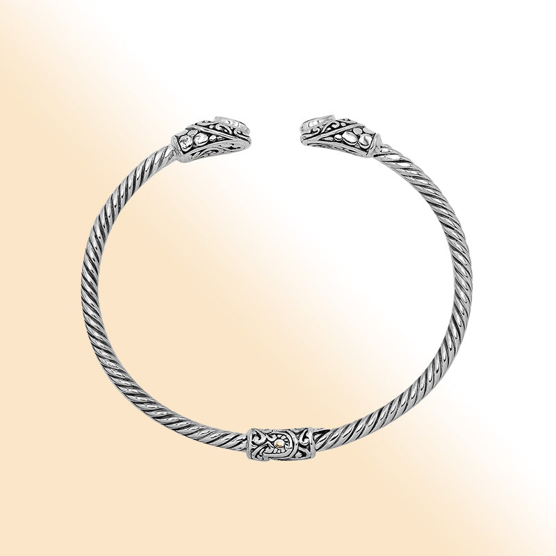 Balinese Blue Topaz Quartz Silver Bangle With Twisted Cable Design And Hinge Lock