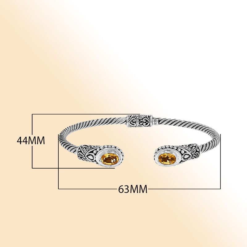 Sterling silver Balinese bangle with Citrine Quartz stones and ornate beaded scrollwork.