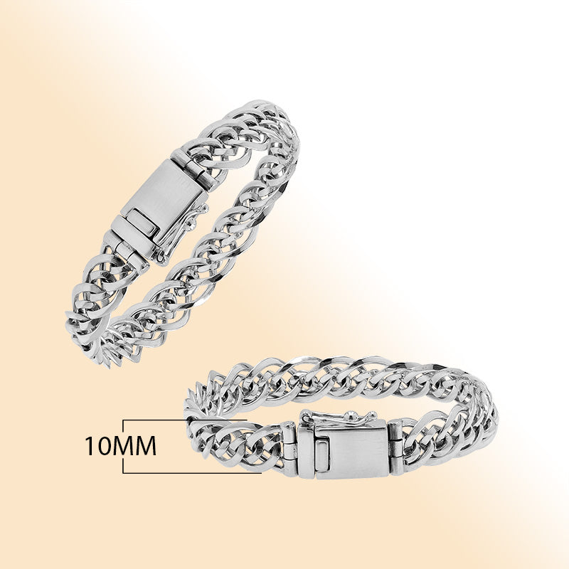 Sterling silver men’s chain bracelet with polished finish, box clasp, and safety latch.