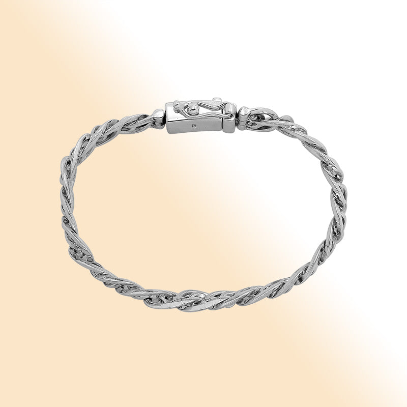 Sterling silver men’s chain bracelet with polished finish, box clasp, and safety latch.