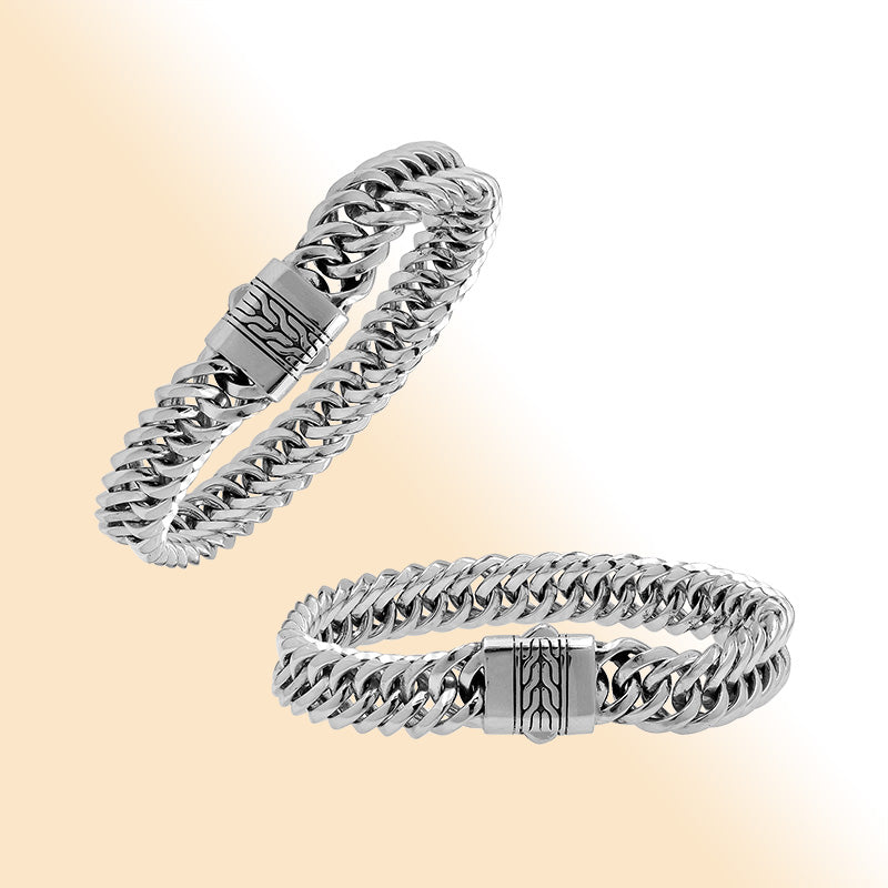 Sterling Silver Bold Curb Chain Bracelet With Polished Push Clasp For Retail