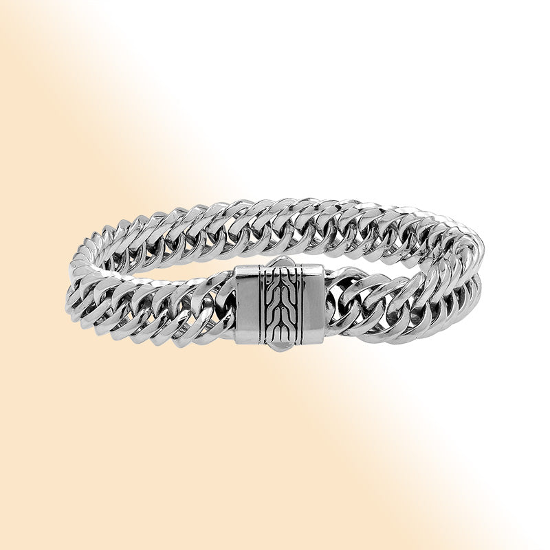 Sterling Silver Bold Curb Chain Bracelet With Polished Push Clasp For Retail