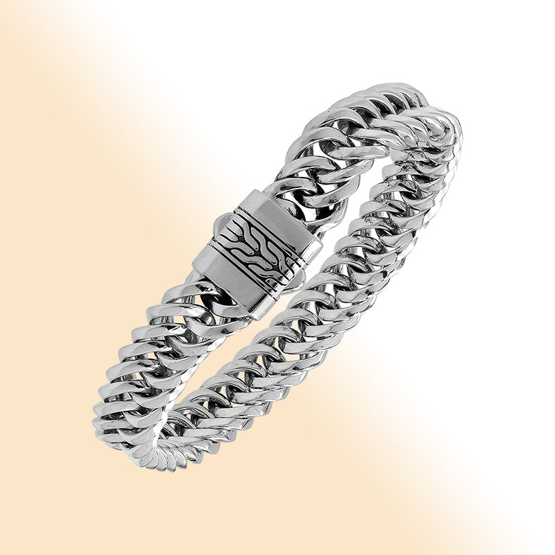 Sterling Silver Bold Curb Chain Bracelet With Polished Push Clasp For Retail