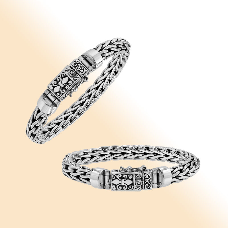 Sterling Silver Wheat Chain Bracelet With Decorative Box Clasp For Retail