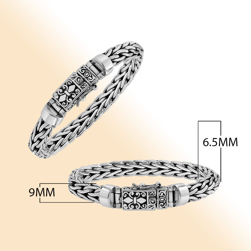 Sterling Silver Wheat Chain Bracelet With Decorative Box Clasp For Retail