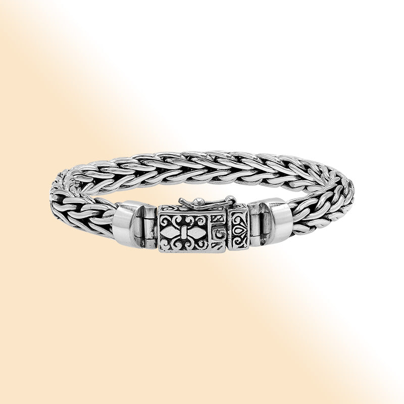 Sterling Silver Wheat Chain Bracelet With Decorative Box Clasp For Retail