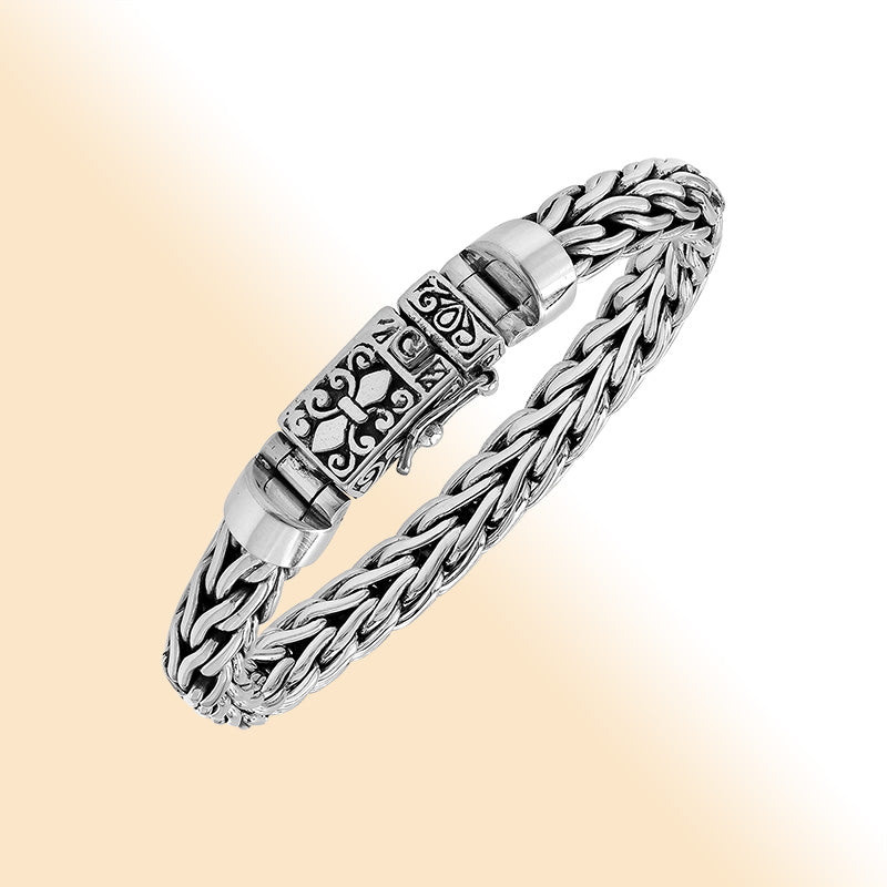 Sterling Silver Wheat Chain Bracelet With Decorative Box Clasp For Retail