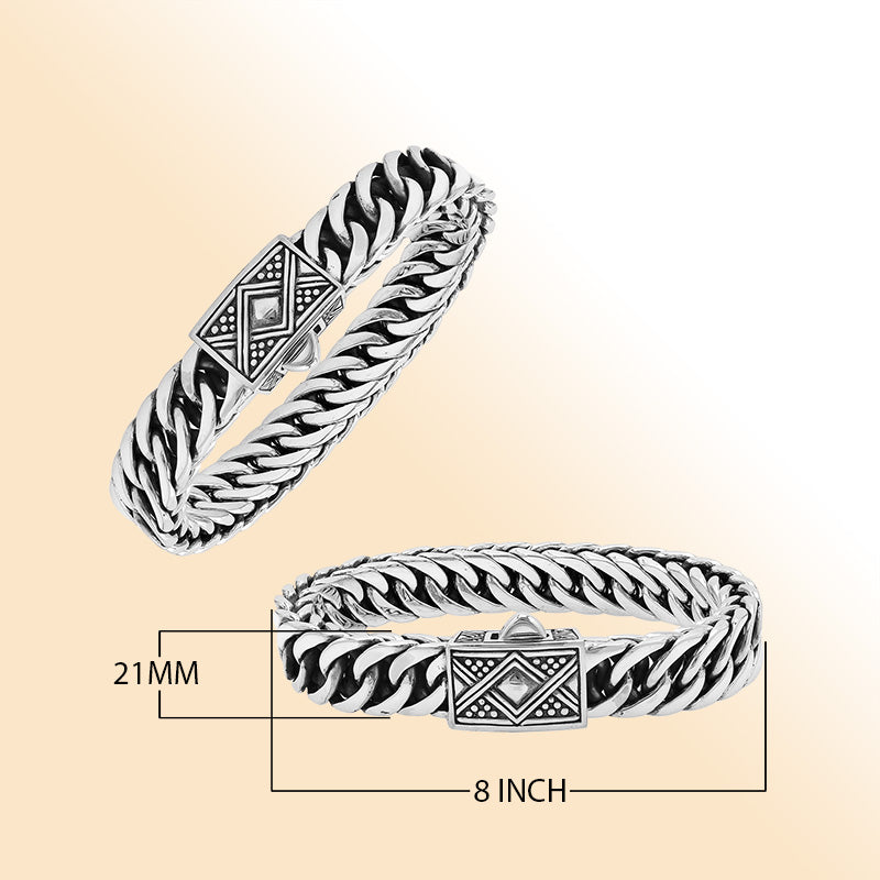 Sterling Silver Curb Chain Bracelet With Decorative Engraved Box Clasp For Retail