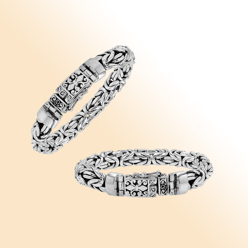 Sterling Silver Ornate Woven Bracelet With Engraved Box Clasp For Retail