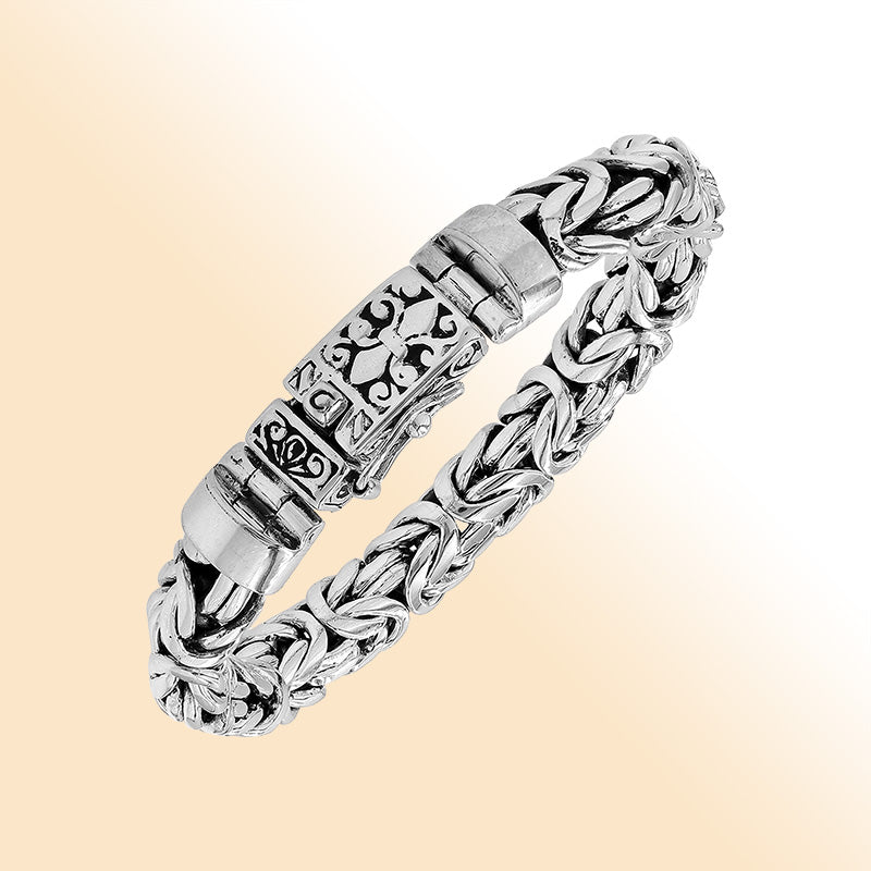 Sterling Silver Ornate Woven Bracelet With Engraved Box Clasp For Retail