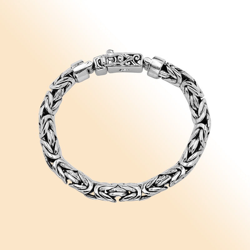 Sterling Silver Ornate Woven Bracelet With Engraved Box Clasp For Retail