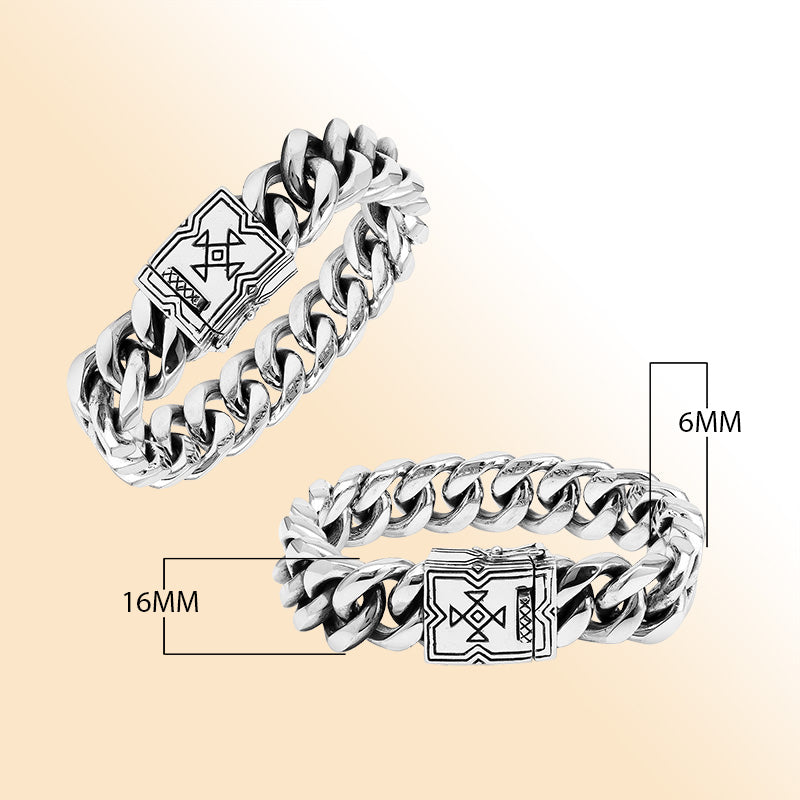 Sterling Silver Curb Chain Bracelet With Engraved Geometric Box Clasp For Retail