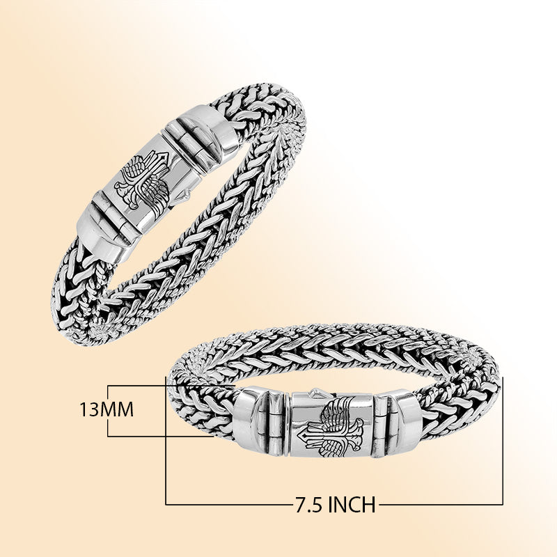 Sterling Silver Woven Bracelet With Decorative Engraved Box Clasp For Retail