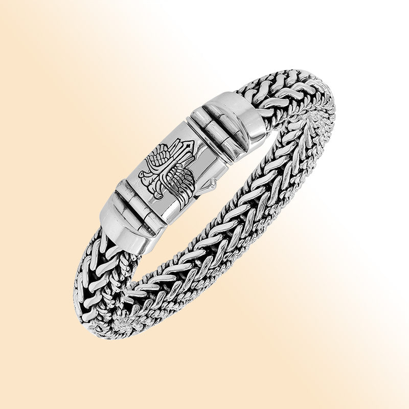 Sterling Silver Woven Bracelet With Decorative Engraved Box Clasp For Retail
