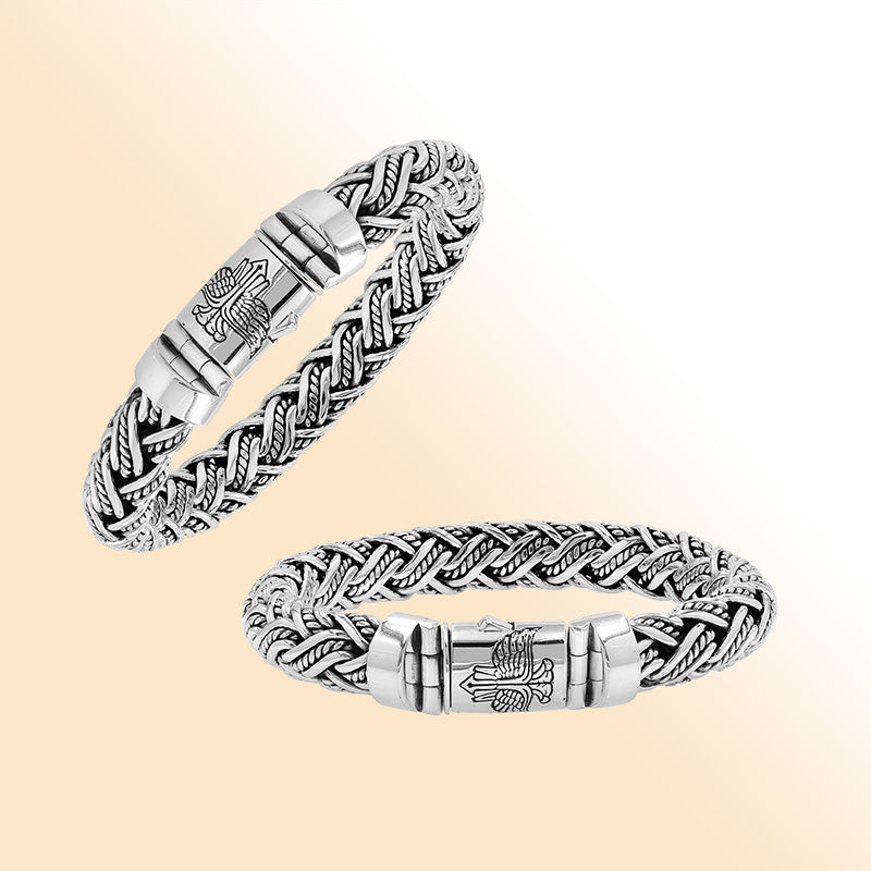Sterling Silver Woven Bracelet With Polished Push Clasp For Retail