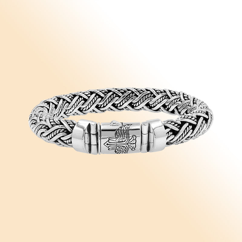 Sterling Silver Woven Bracelet With Polished Push Clasp For Retail