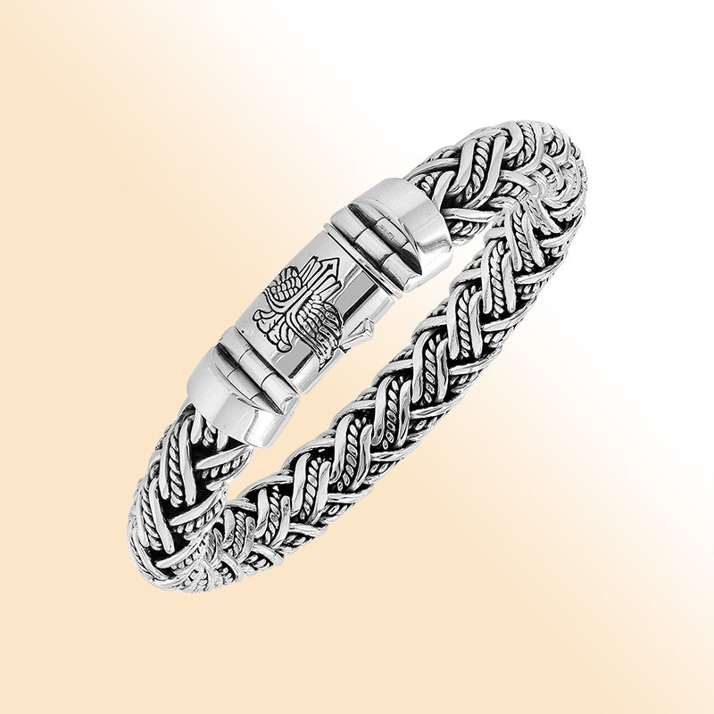 Sterling Silver Woven Bracelet With Polished Push Clasp For Retail